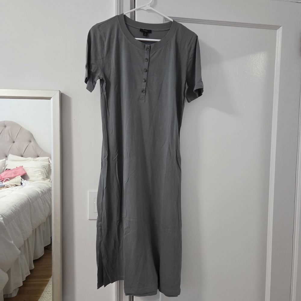 NWOT J. Crew Sage Green Button-Front Midi Tshirt Dress